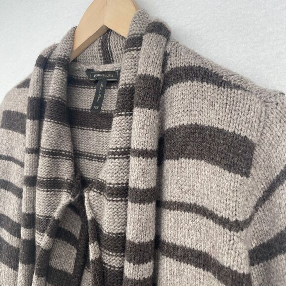 BCBG MAXAZRIA Cardigan 2XS Scarf Striped Open Front Draped Neck Gray Brown - Picture 8 of 16